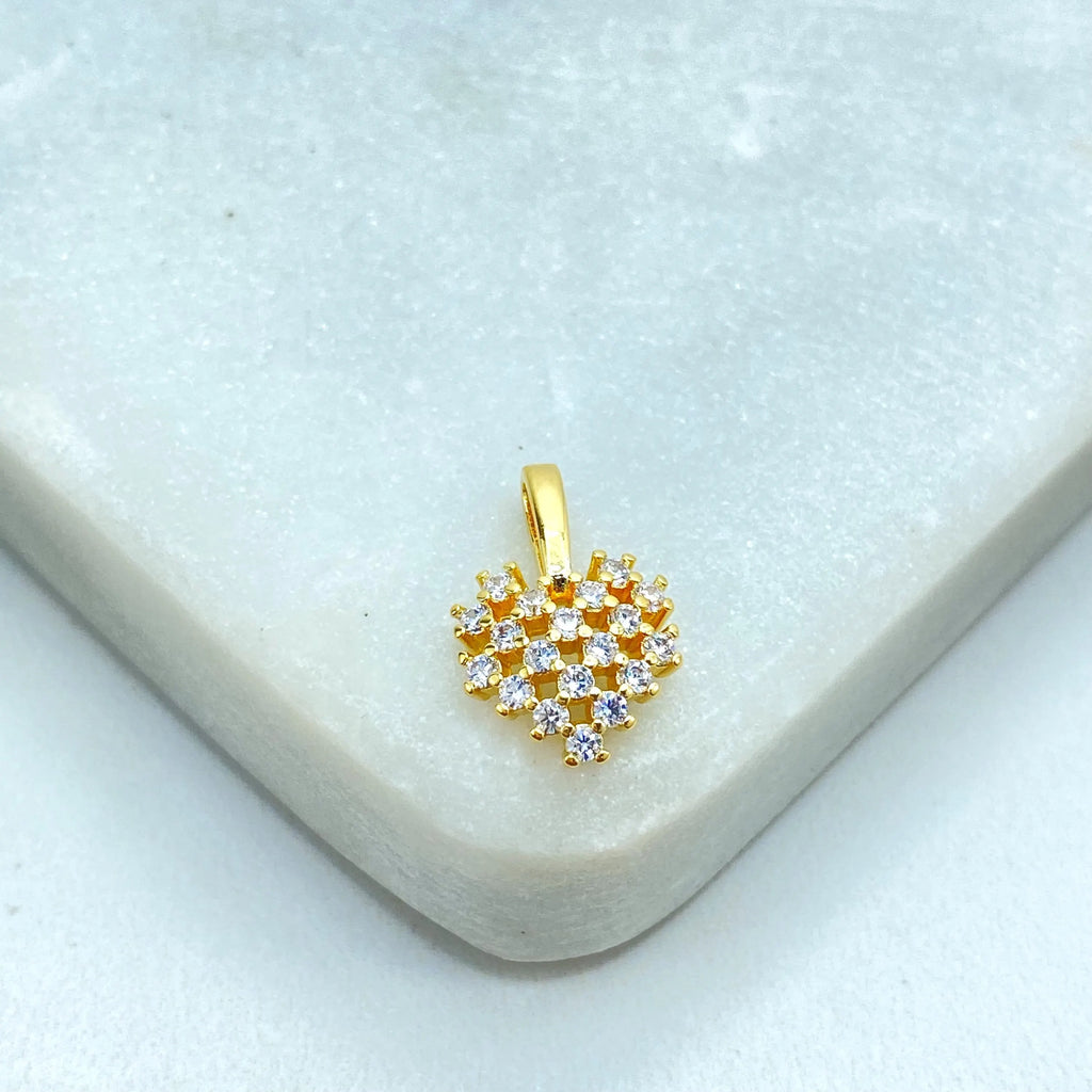 18k Gold Filled Heart Charm with CZ Stones, Micro Pave Pendant, Sparkly Gold Heart Charm for Necklace