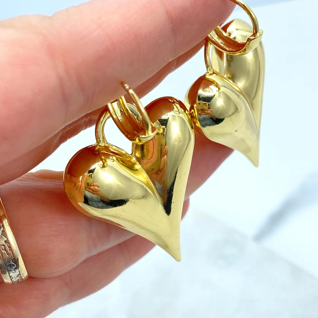 18k Gold Filled Puffy Heart Dangle Earrings, Lightweight Heart Earrings, Statement Love Jewelry, Romantic Gift for Her