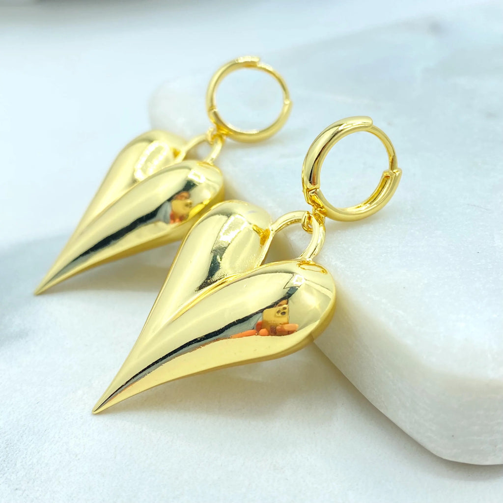 18k Gold Filled Puffy Heart Dangle Earrings, Lightweight Heart Earrings, Statement Love Jewelry, Romantic Gift for Her