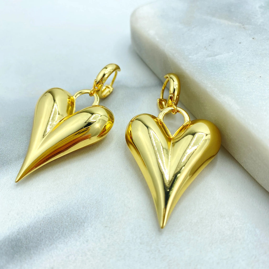 18k Gold Filled Puffy Heart Dangle Earrings, Lightweight Heart Earrings, Statement Love Jewelry, Romantic Gift for Her