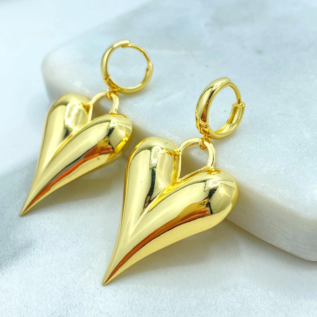 18k Gold Filled Puffy Heart Dangle Earrings, Lightweight Heart Earrings, Statement Love Jewelry, Romantic Gift for Her
