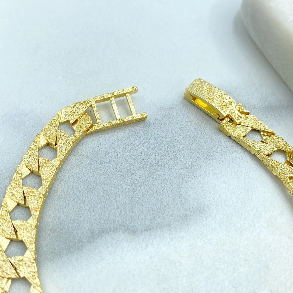 18k Gold Filled Cuban Link Bracelet, CZ Bar Accent, Brushed Textured Finish, ID Bracelet with CZ, Gift for Him or Her