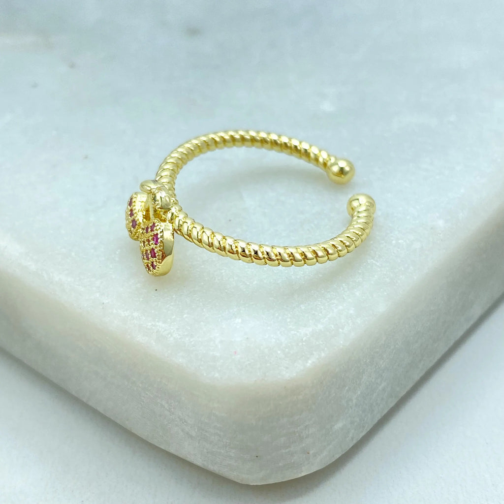 18k Gold Filled Adjustable Cherry Ring, Micro CZ Fruit Ring, Cute Pink Cherry Ring, Kawaii Gift for Her, Adjustable Ring