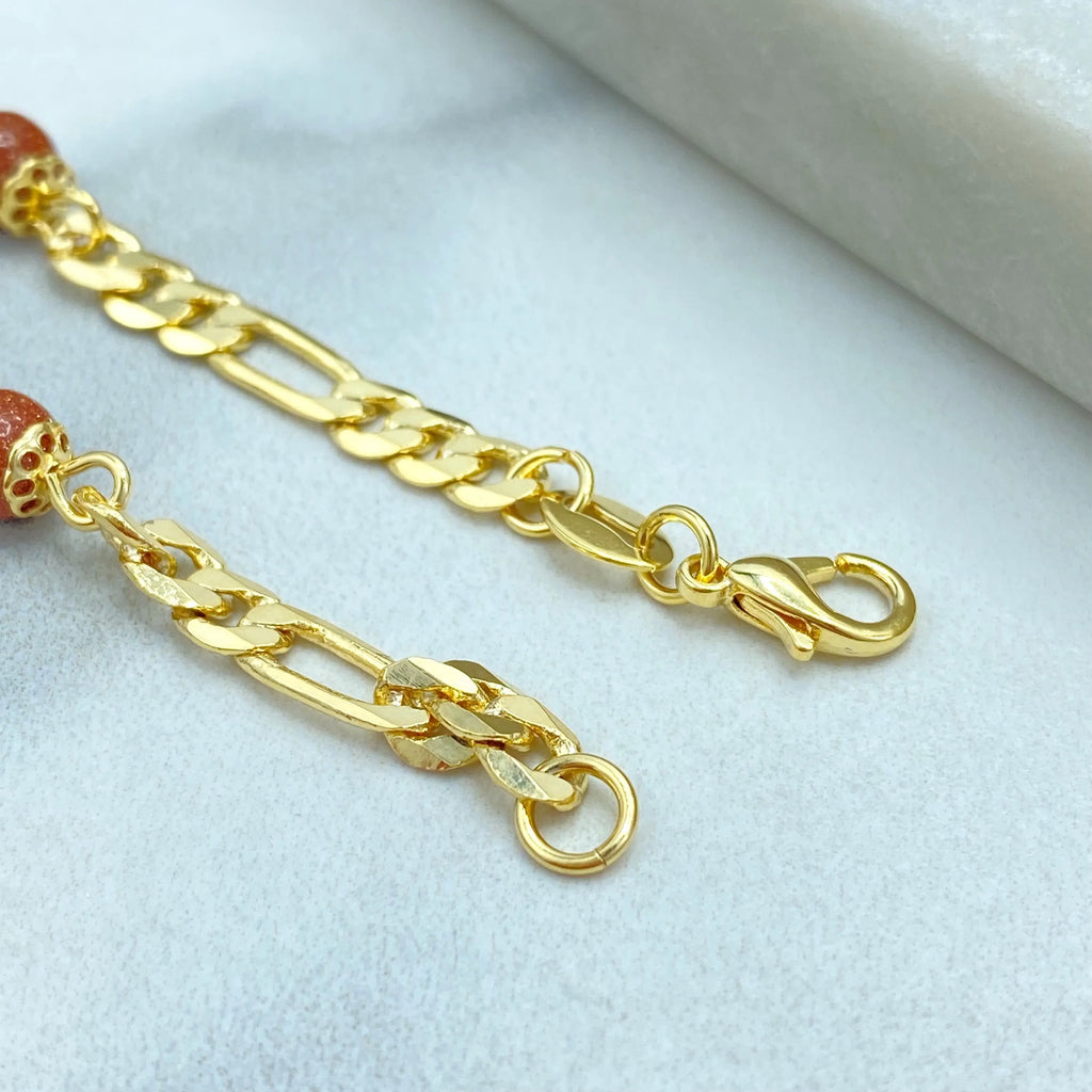 18k Gold Filled Aventurine Beaded Bracelet, Figaro Chain Design, Figaro Chain with Venturina Bracelet, Gift for Her