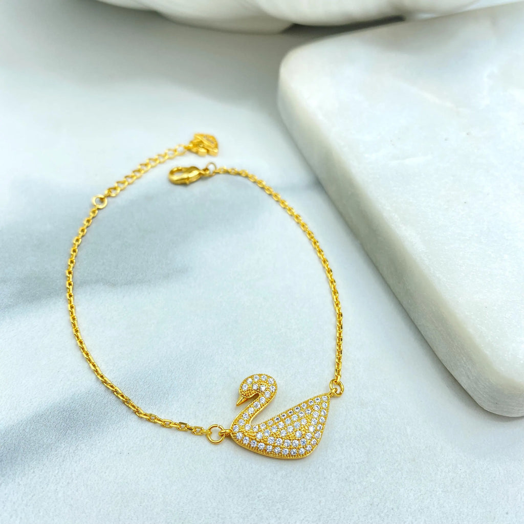 18k Gold Filled Swan Necklace and Bracelet Set, Micro CZ Swan Necklace or Bracelet, Dainty Gift for Her