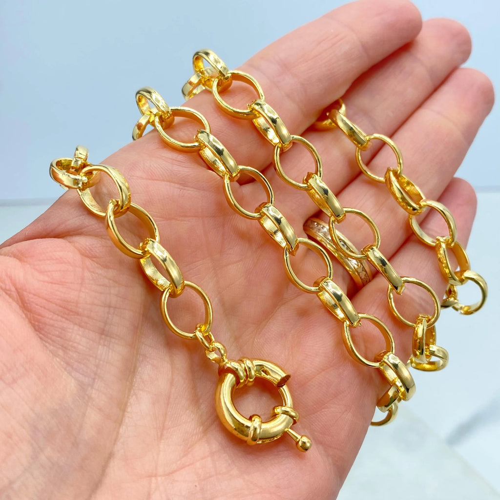 18k Gold Filled Chain Necklace and Bracelet Set, 9mm Chunky Oval Link Chain, Toggle Clasp Chain, Buy Together or Separate
