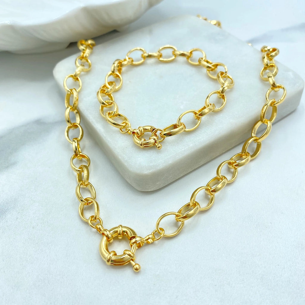 18k Gold Filled Chain Necklace and Bracelet Set, 9mm Chunky Oval Link Chain, Toggle Clasp Chain, Buy Together or Separate