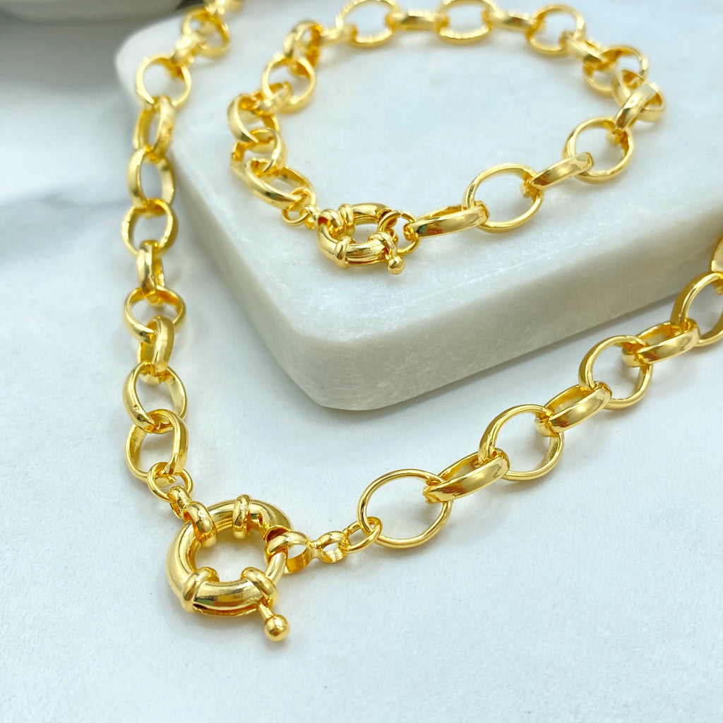 18k Gold Filled Chain Necklace and Bracelet Set, 9mm Chunky Oval Link Chain, Toggle Clasp Chain, Buy Together or Separate