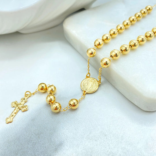 18k Gold Filled Rosary Necklace, San Benito Beaded Rosary, Catholic Rosary, Cross Pendant, Religious Jewelry Wholesale