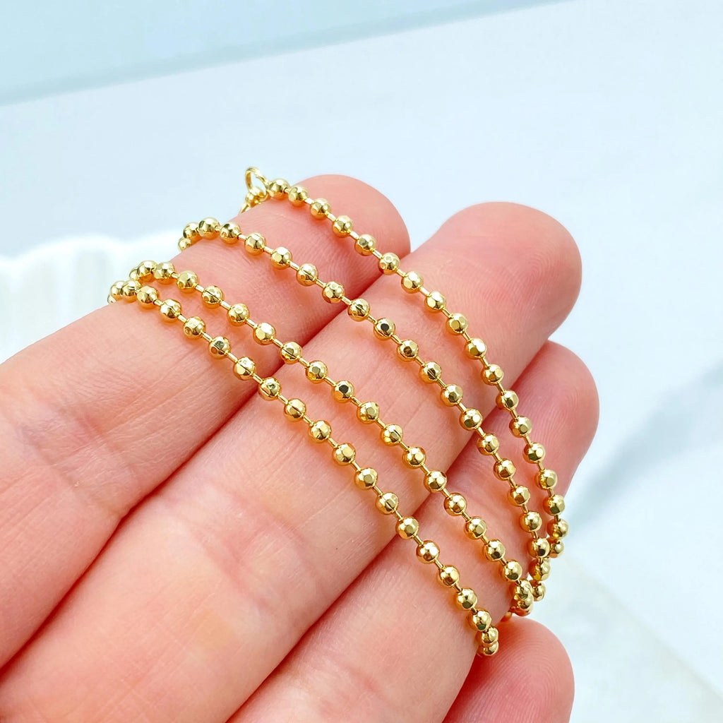 18k Gold Filled Bead Ball Chain Necklace, 2mm Round Beads Chain, Available in 18" or 20", Minimalist Gold Chain