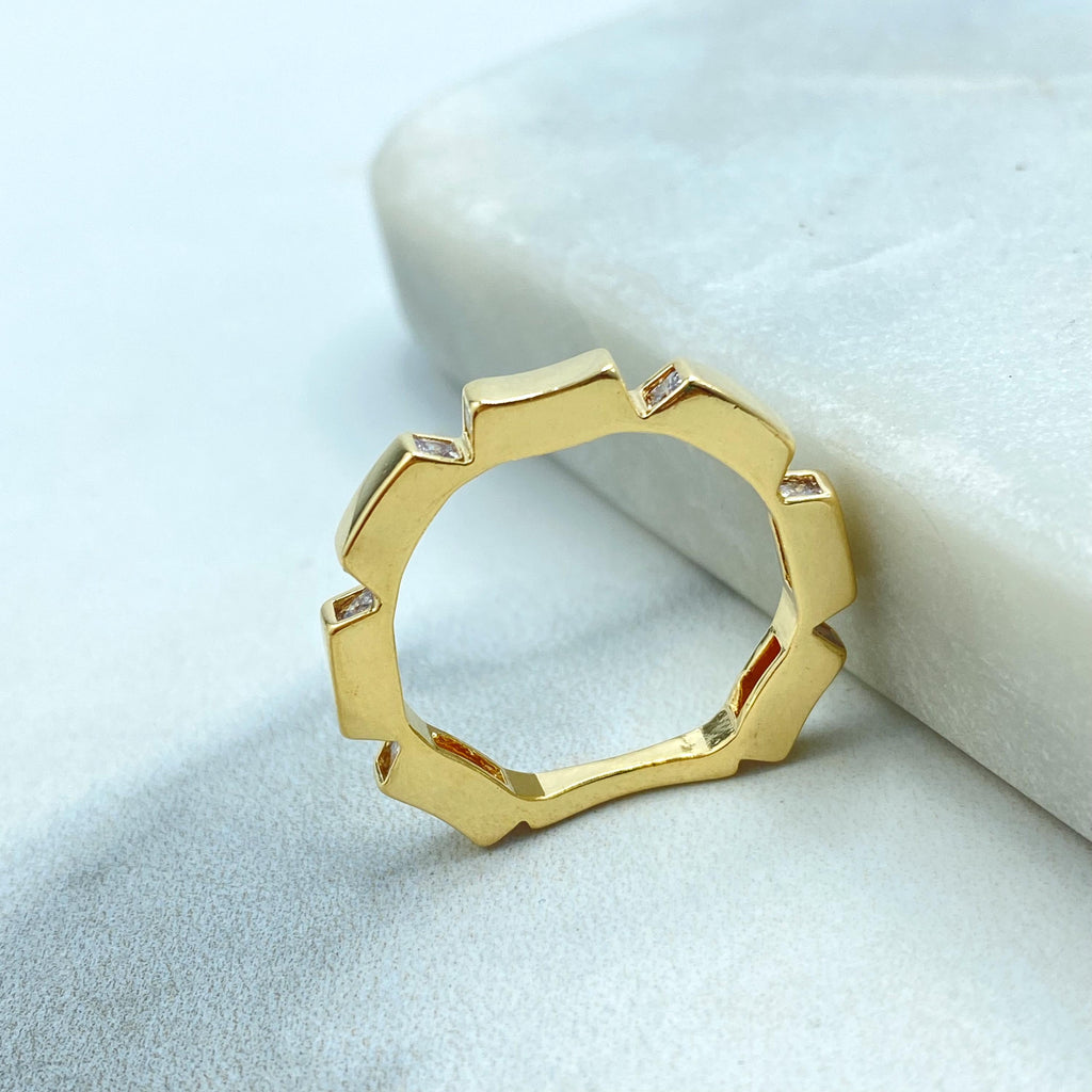 18k Gold Filled Geometric CZ Ring, Flat on Back, Modern Statement Jewelry, Elegant Accessory