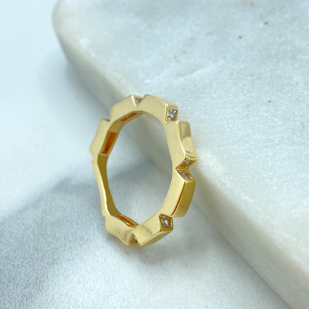 18k Gold Filled Geometric CZ Ring, Flat on Back, Modern Statement Jewelry, Elegant Accessory