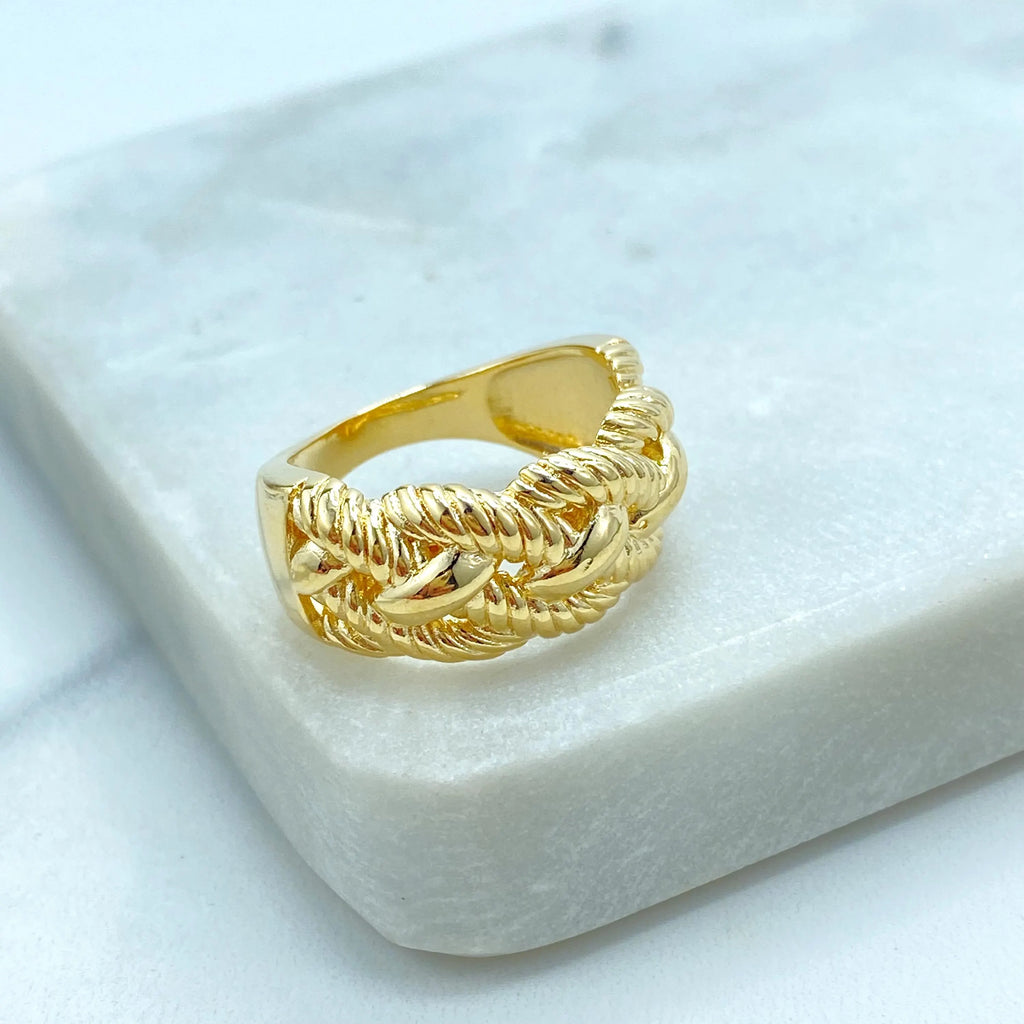 18k Gold Filled Rope Texture Ring, Wide Braided Band Ring, Chunky Statement Jewelry, Gift for Her