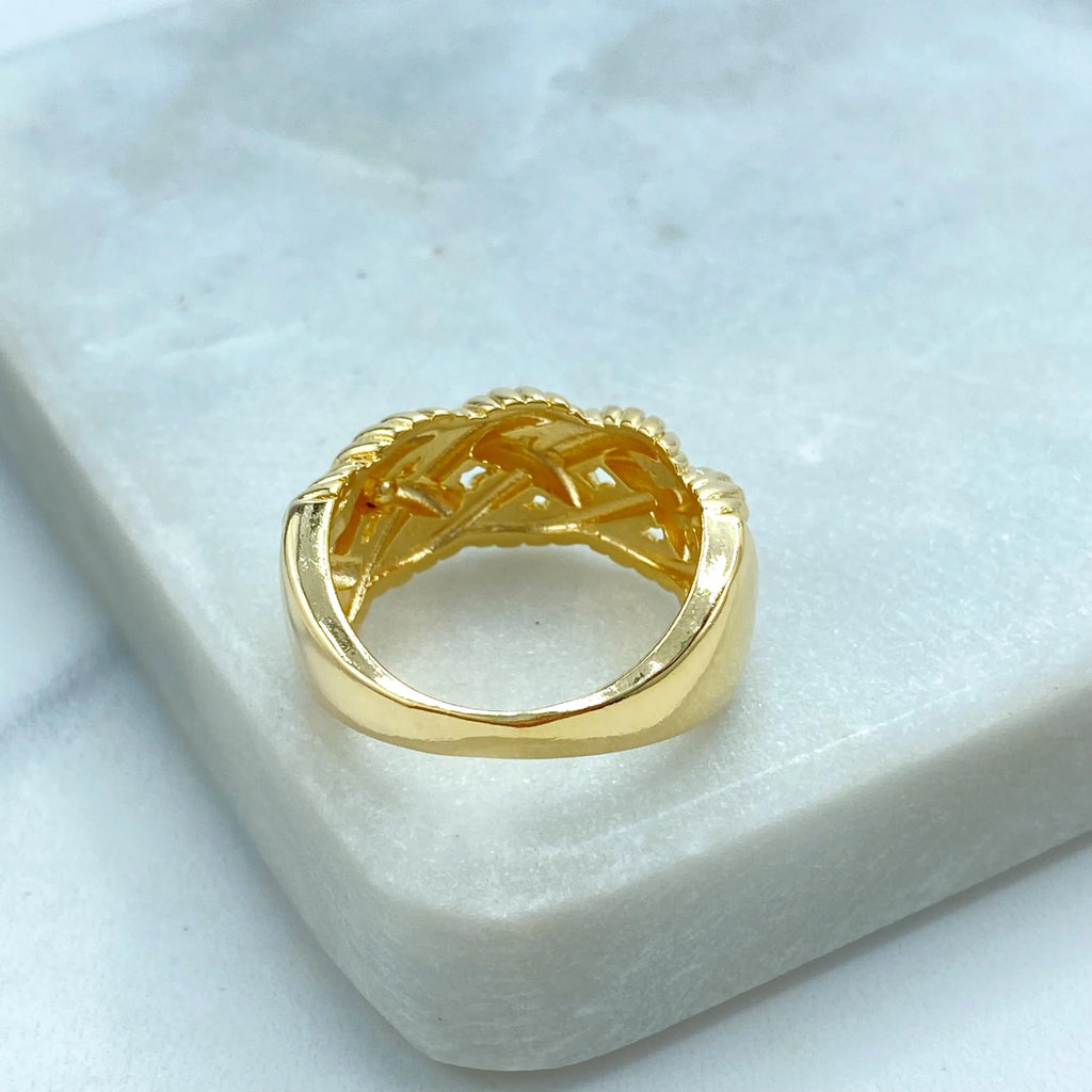 18k Gold Filled Rope Texture Ring, Wide Braided Band Ring, Chunky Statement Jewelry, Gift for Her