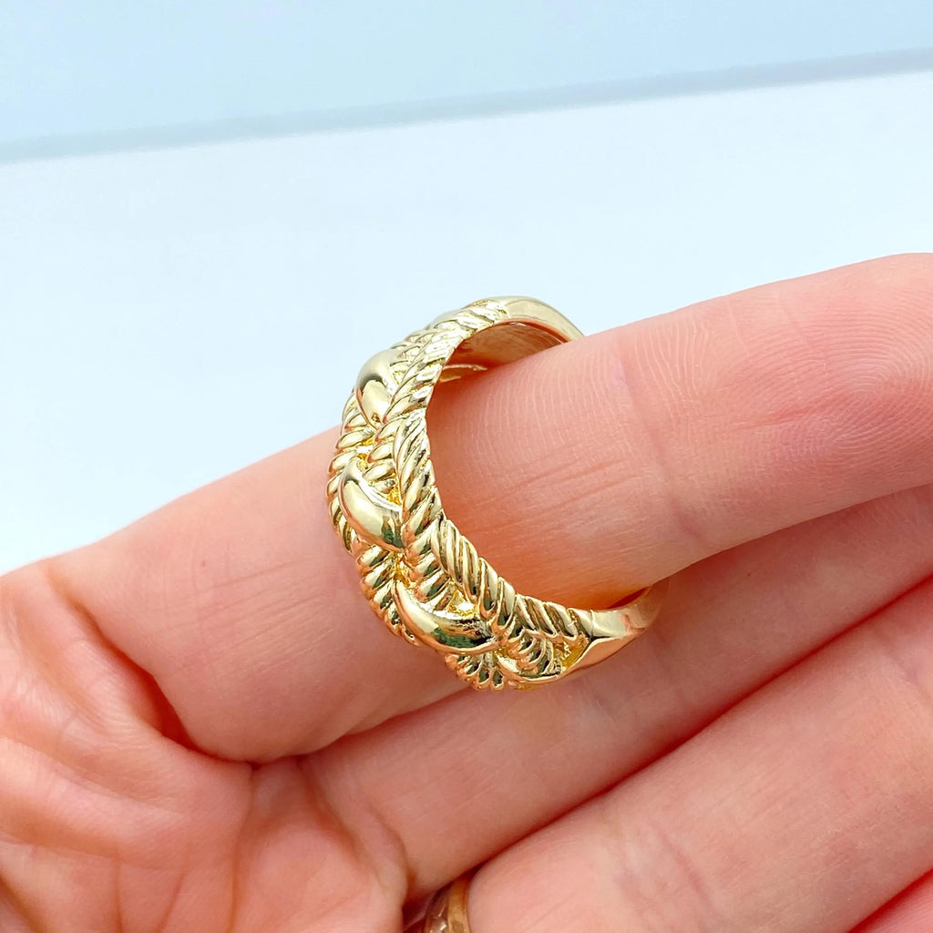 18k Gold Filled Rope Texture Ring, Wide Braided Band Ring, Chunky Statement Jewelry, Gift for Her