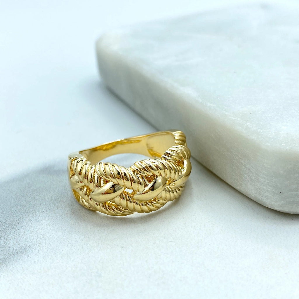18k Gold Filled Rope Texture Ring, Wide Braided Band Ring, Chunky Statement Jewelry, Gift for Her