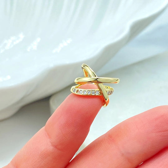 18k Gold Filled Cuff Earring, Single Piece X Shape with Cubic Zirconia Cuff Earring, Non Pierced Ear Cuff, Modern Jewelry