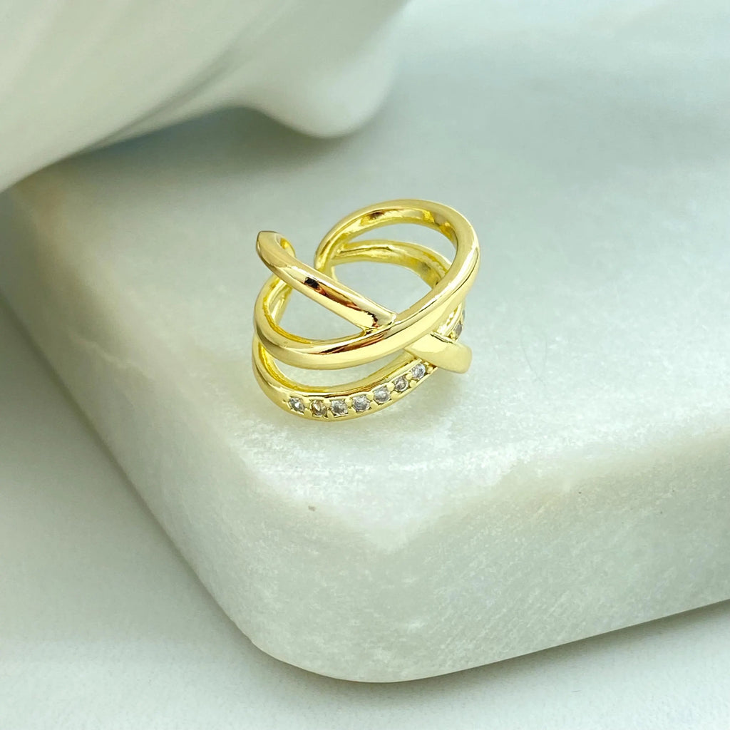 18k Gold Filled Cuff Earring, Single Piece X Shape with Cubic Zirconia Cuff Earring, Non Pierced Ear Cuff, Modern Jewelry