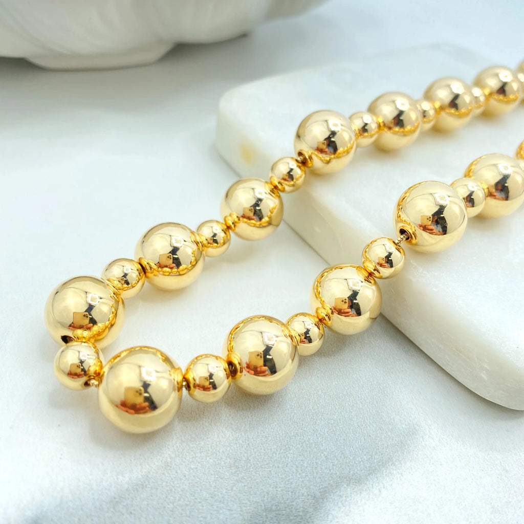 18k Gold Filled Beaded Ball Jewelry Set, Necklace & Bracelet, Statement Set, Ball Necklace with Extender, Gift for Her