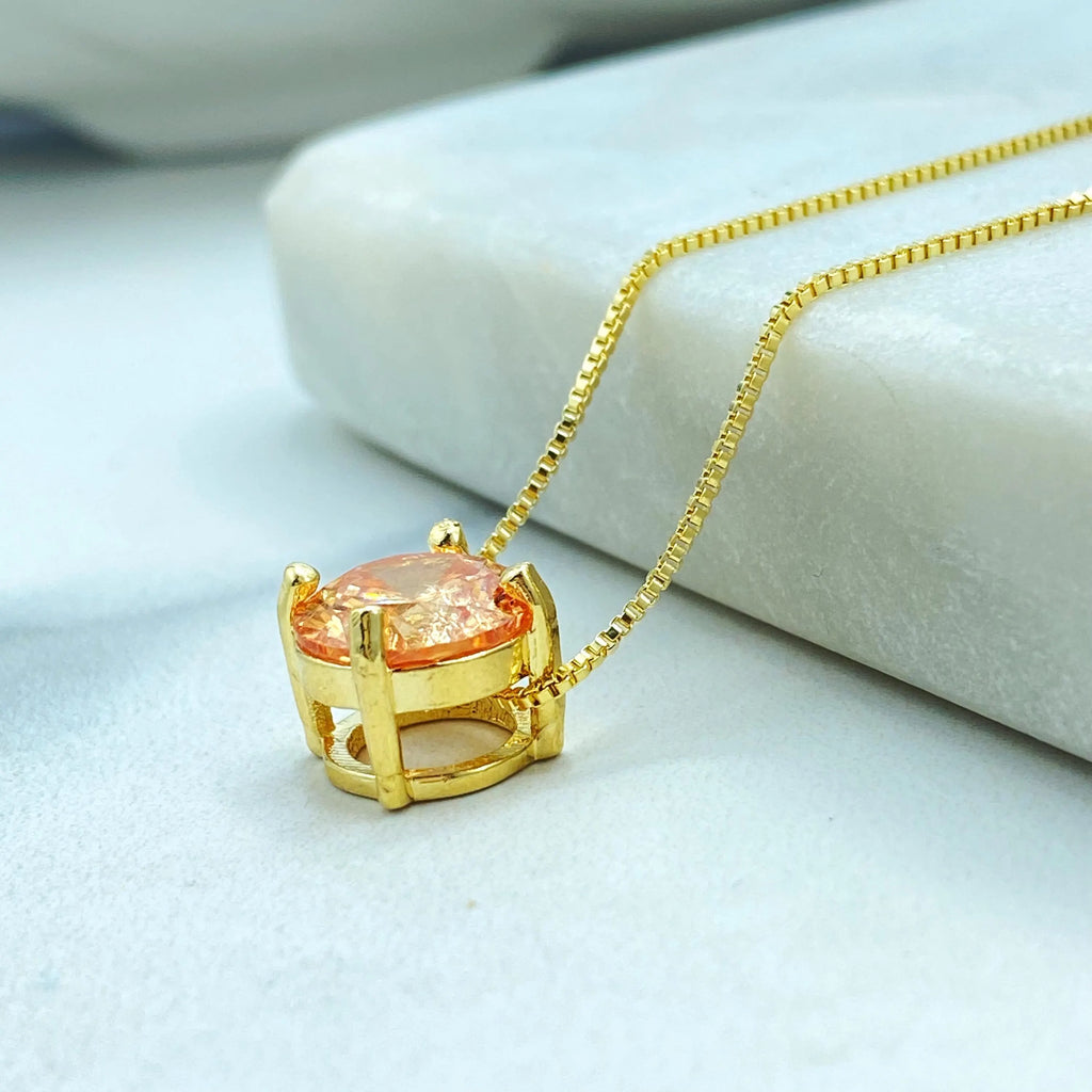 18k Gold Filled Amber Crystal Jewelry Set, Gold Necklace & Stud Earrings, Raw Stone Look, Dainty Sparkle Set