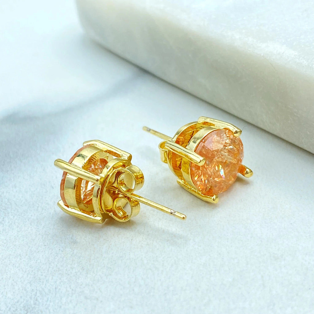 18k Gold Filled Amber Crystal Jewelry Set, Gold Necklace & Stud Earrings, Raw Stone Look, Dainty Sparkle Set