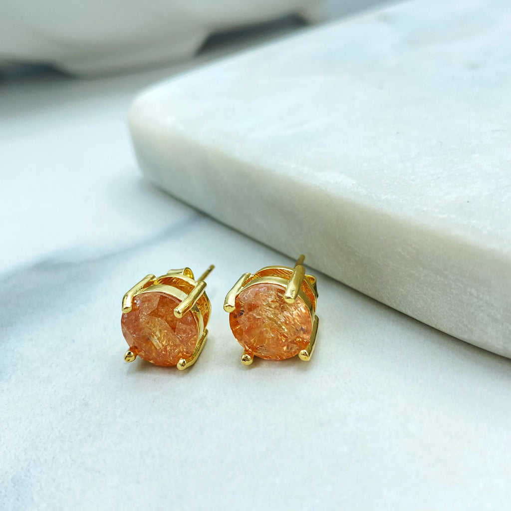 18k Gold Filled Amber Crystal Jewelry Set, Gold Necklace & Stud Earrings, Raw Stone Look, Dainty Sparkle Set