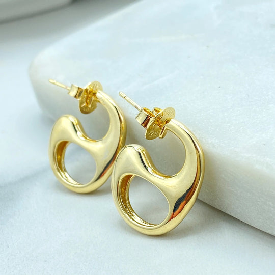 18k Gold Filled Abstract Hoop Earrings, Gold Modern Sculptural Studs, Jumbo Push Back, Bold Artistic Earrings