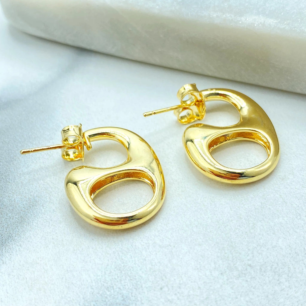 18k Gold Filled Abstract Hoop Earrings, Gold Modern Sculptural Studs, Jumbo Push Back, Bold Artistic Earrings