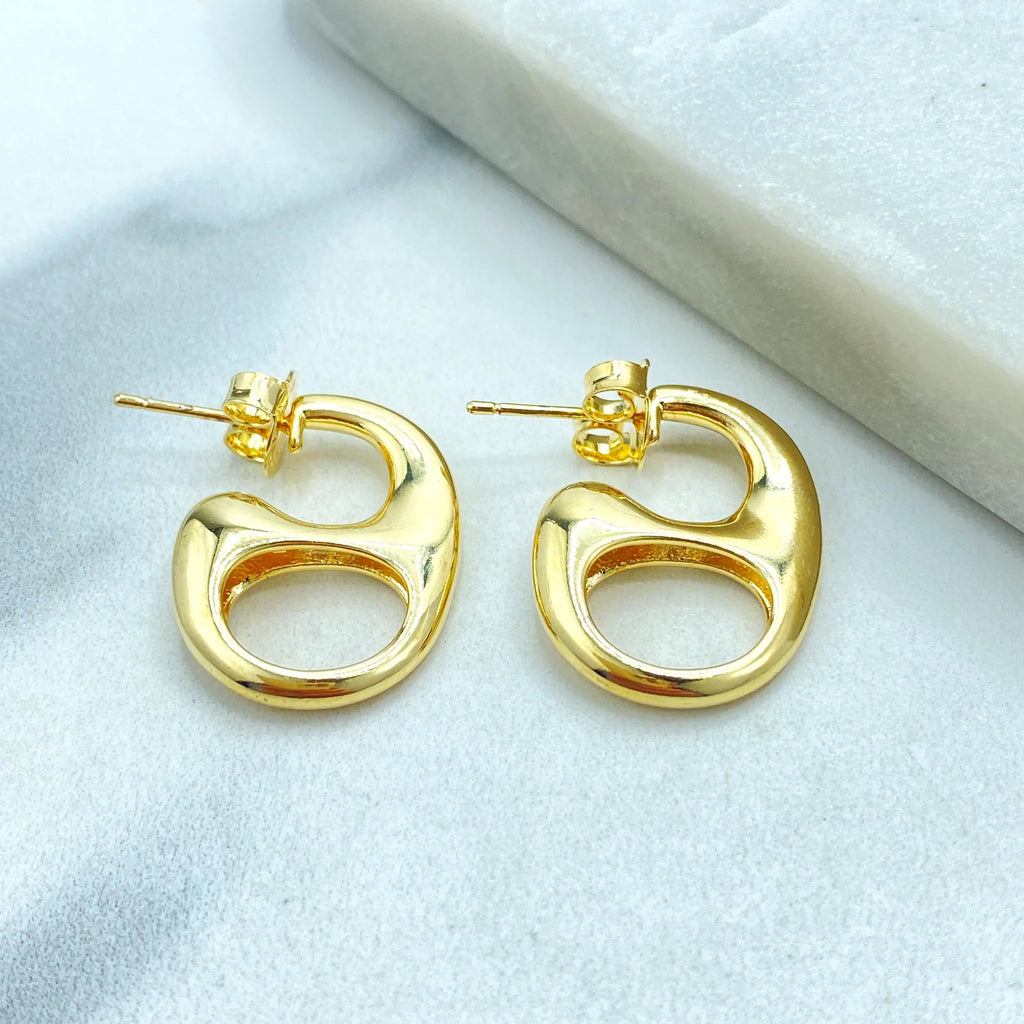 18k Gold Filled Abstract Hoop Earrings, Gold Modern Sculptural Studs, Jumbo Push Back, Bold Artistic Earrings