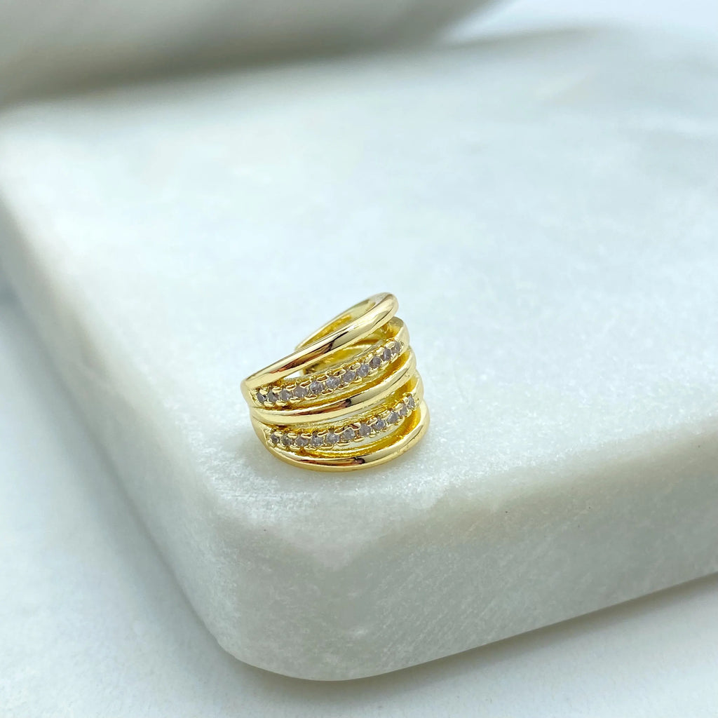 18k Gold Filled Triple Band Ear Cuff, Micro Pave CZCuff Earring, Dainty Cuff, Modern Layered Look, Gift for Her