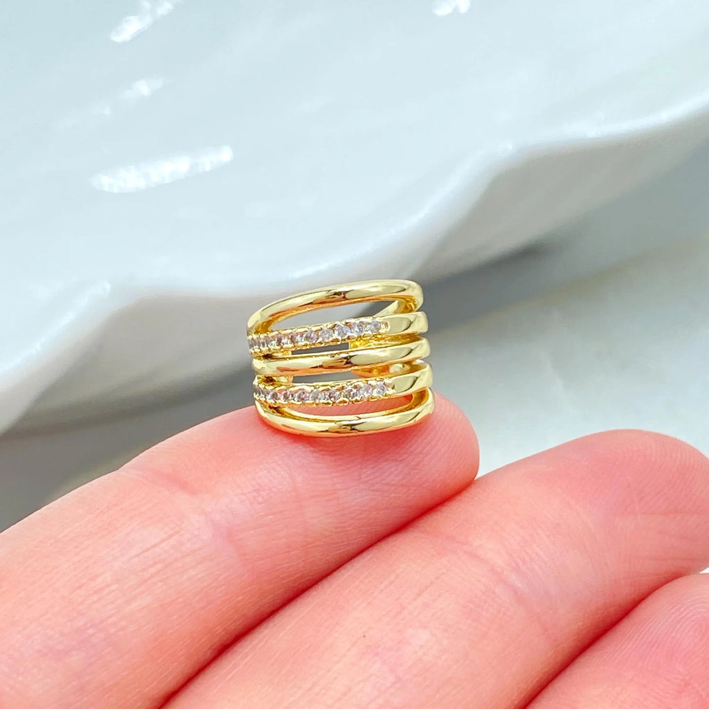 18k Gold Filled Triple Band Ear Cuff, Micro Pave CZCuff Earring, Dainty Cuff, Modern Layered Look, Gift for Her