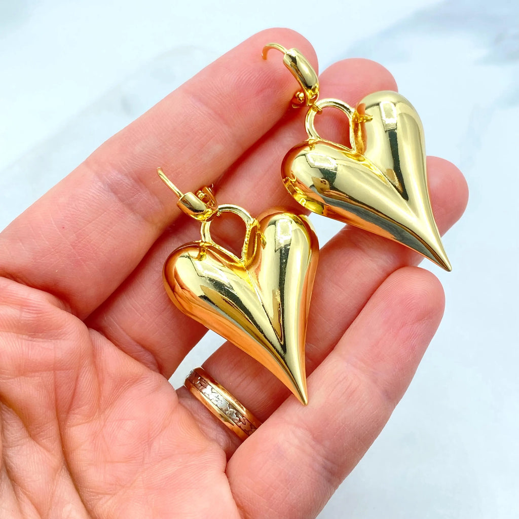 18k Gold Filled Puffy Heart Dangle Earrings, Lightweight Heart Earrings, Statement Love Jewelry, Romantic Gift for Her