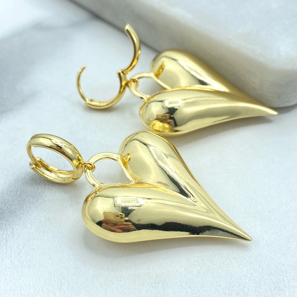 18k Gold Filled Puffy Heart Dangle Earrings, Lightweight Heart Earrings, Statement Love Jewelry, Romantic Gift for Her