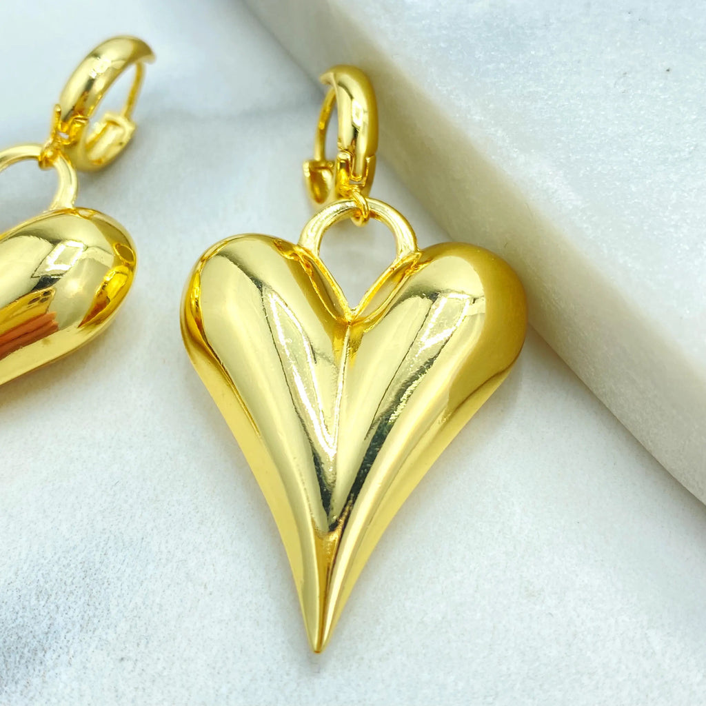 18k Gold Filled Puffy Heart Dangle Earrings, Lightweight Heart Earrings, Statement Love Jewelry, Romantic Gift for Her