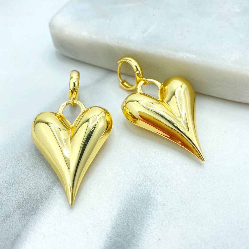18k Gold Filled Puffy Heart Dangle Earrings, Lightweight Heart Earrings, Statement Love Jewelry, Romantic Gift for Her