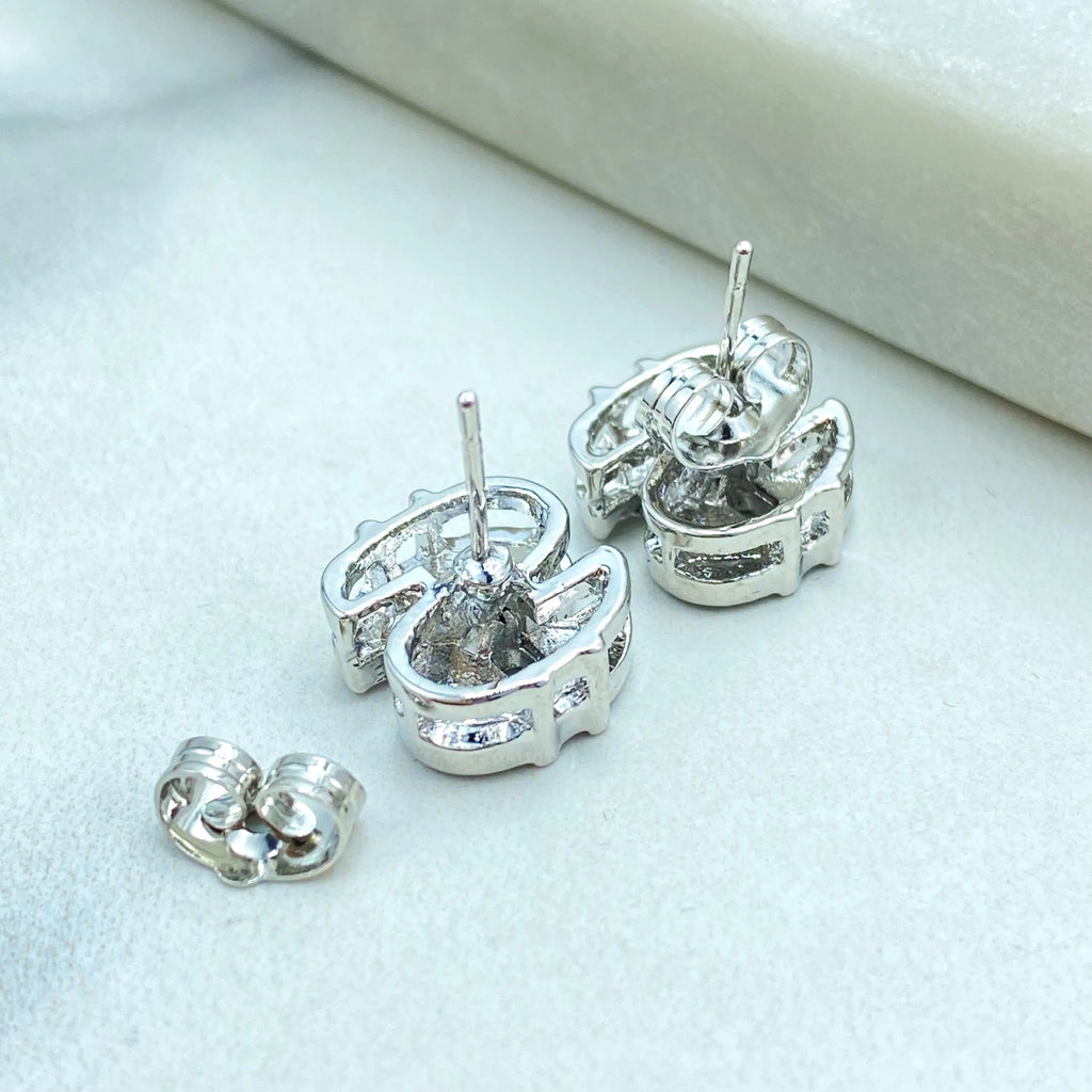 18k Gold Filled or Silver Filled, Dollar Sign Stud Earrings, CZ Pave Dollar Sign Earrings, Dainty Sparkly Earrings