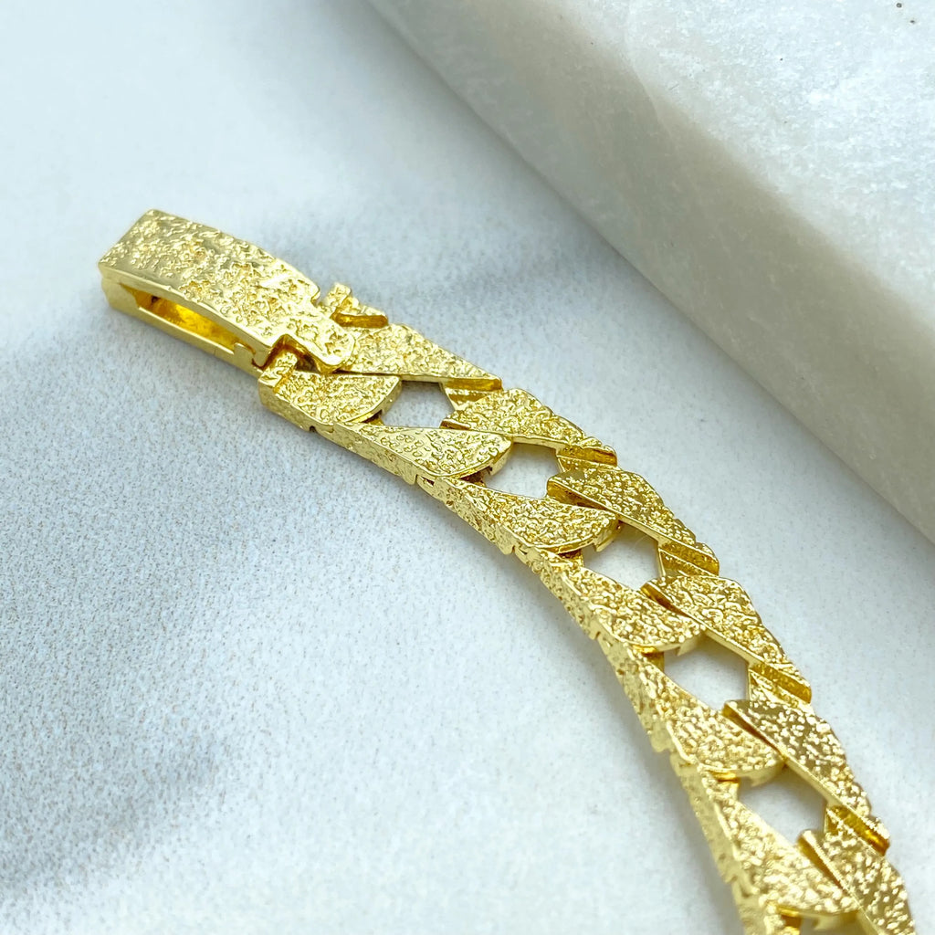 18k Gold Filled Cuban Link Bracelet, CZ Bar Accent, Brushed Textured Finish, ID Bracelet with CZ, Gift for Him or Her