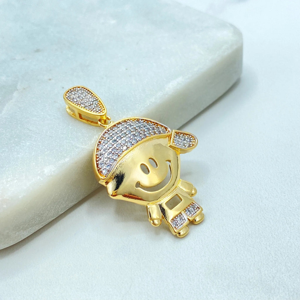 18k Gold Filled Boy or Girl Charm: Micro Pave CZ Kid Pendant, Mother Jewelry, Gift for Mo
