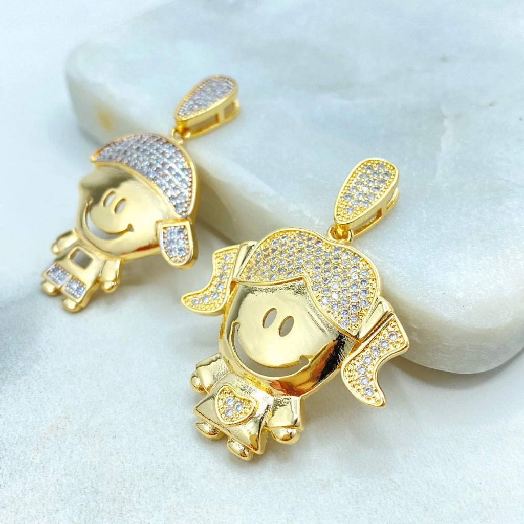 18k Gold Filled Boy or Girl Charm: Micro Pave CZ Kid Pendant, Mother Jewelry, Gift for Mo