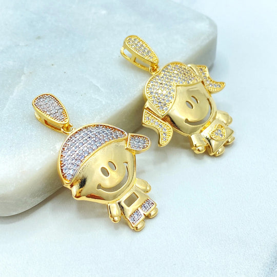 18k Gold Filled Boy or Girl Charm: Micro Pave CZ Kid Pendant, Mother Jewelry, Gift for Mo