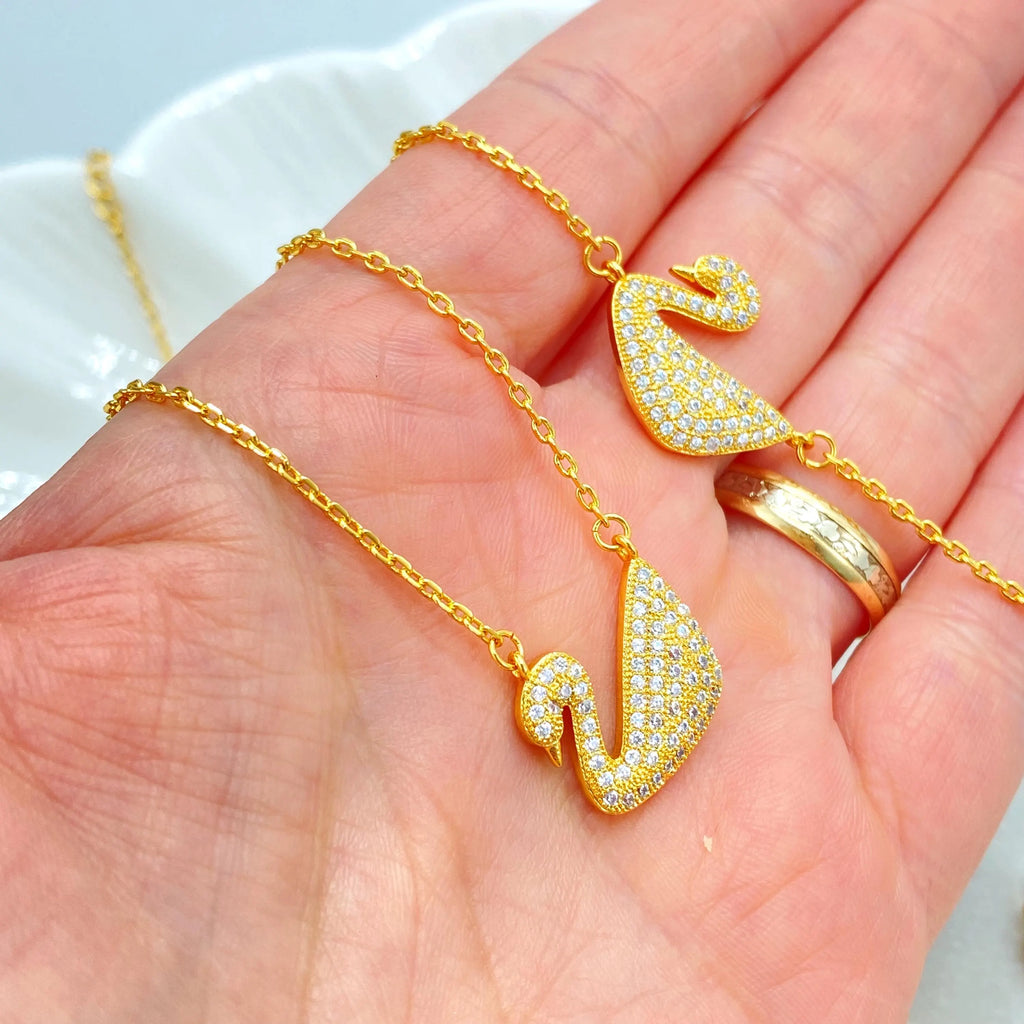 18k Gold Filled Swan Necklace and Bracelet Set, Micro CZ Swan Necklace or Bracelet, Dainty Gift for Her