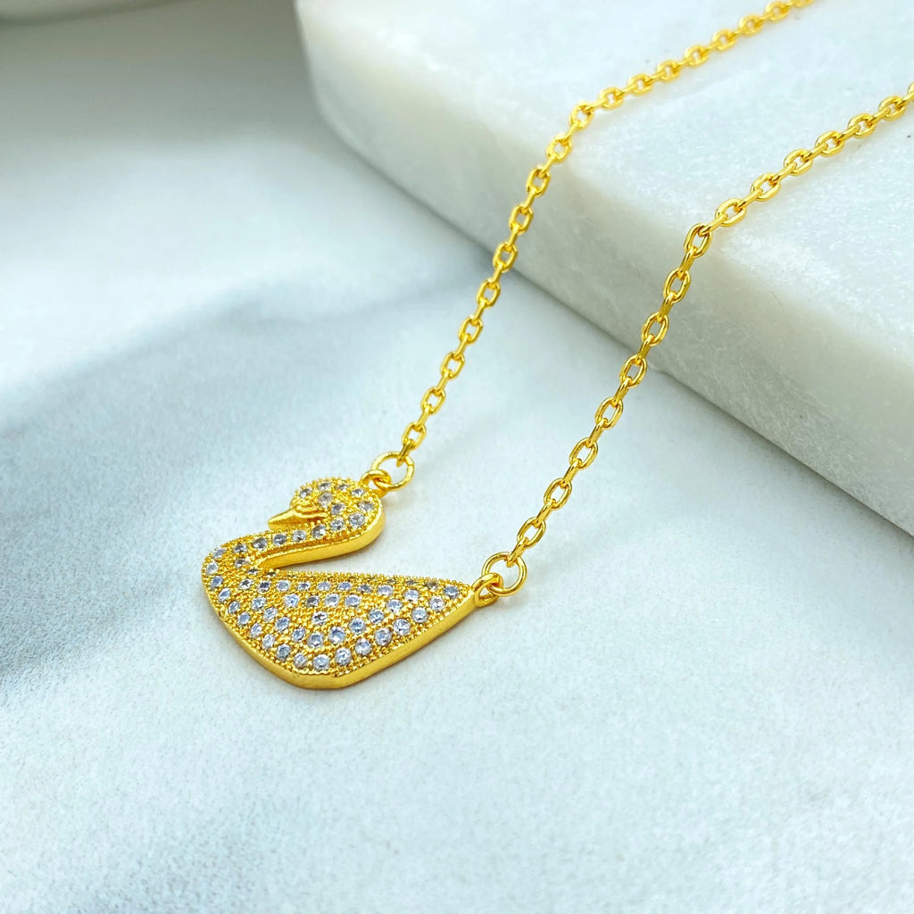 18k Gold Filled Swan Necklace and Bracelet Set, Micro CZ Swan Necklace or Bracelet, Dainty Gift for Her