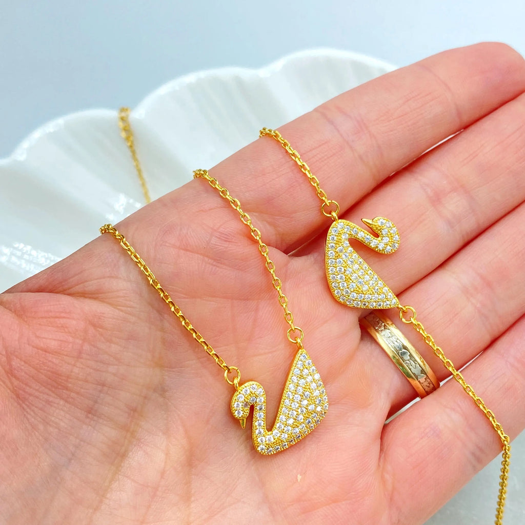 18k Gold Filled Swan Necklace and Bracelet Set, Micro CZ Swan Necklace or Bracelet, Dainty Gift for Her