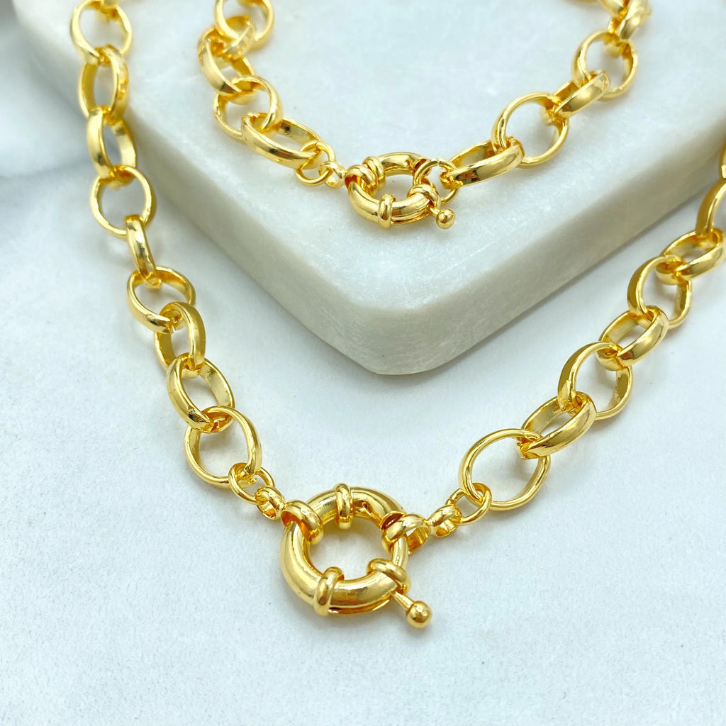18k Gold Filled Chain Necklace and Bracelet Set, 9mm Chunky Oval Link Chain, Toggle Clasp Chain, Buy Together or Separate