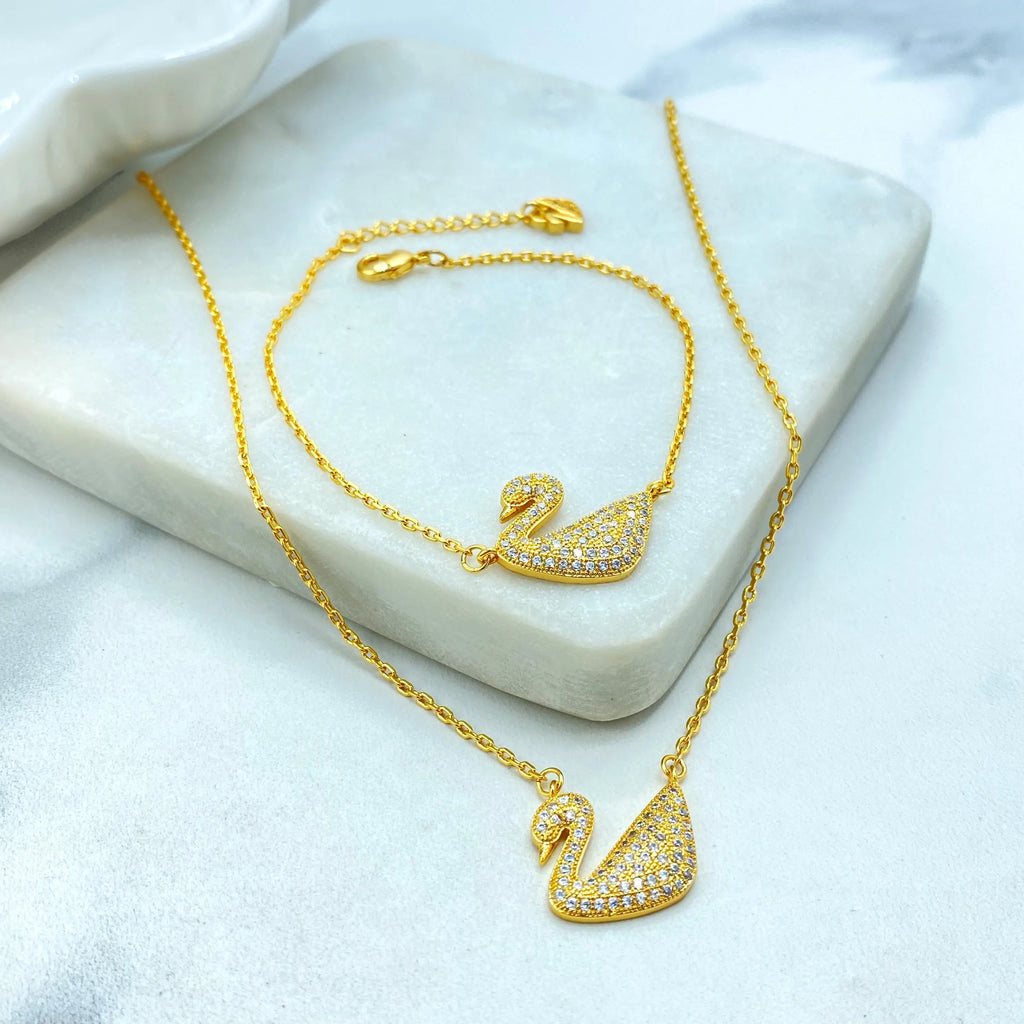 18k Gold Filled Swan Necklace and Bracelet Set, Micro CZ Swan Necklace or Bracelet, Dainty Gift for Her