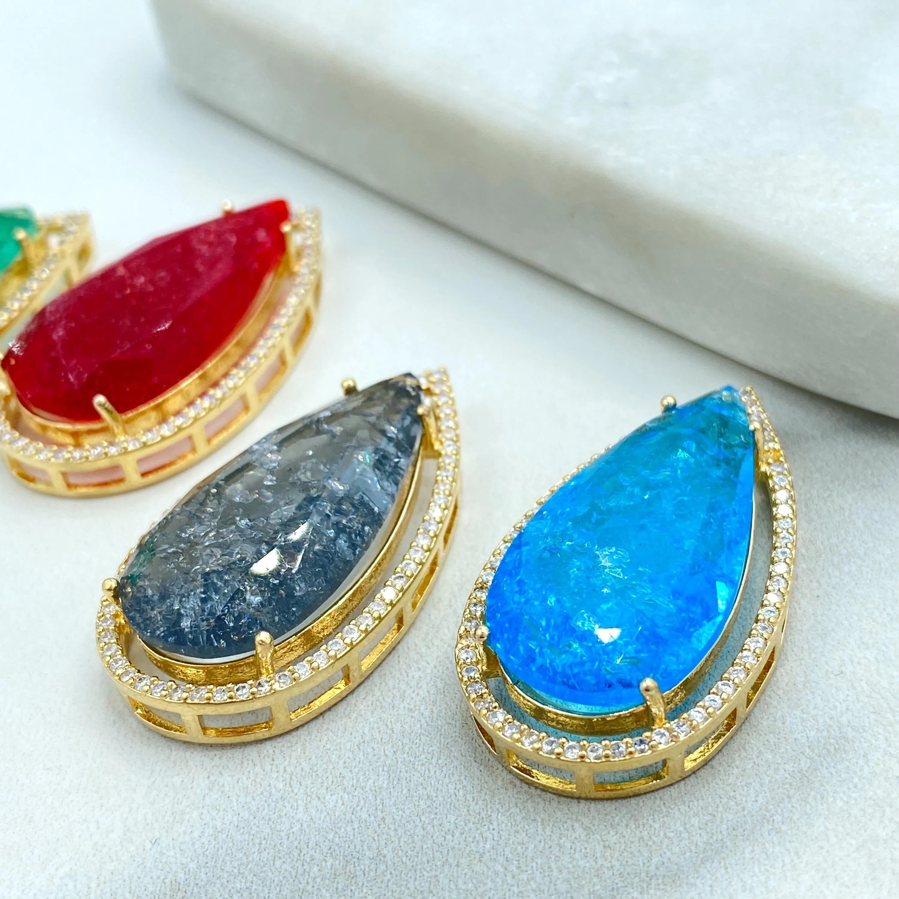 18k Gold Filled Pendant, Pear Shape Pendant with Simulated Ruby