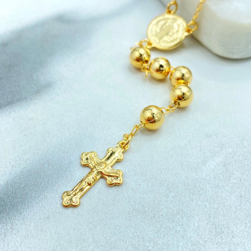 18k Gold Filled Rosary Necklace, San Benito Beaded Rosary, Catholic Rosary, Cross Pendant, Religious Jewelry Wholesale