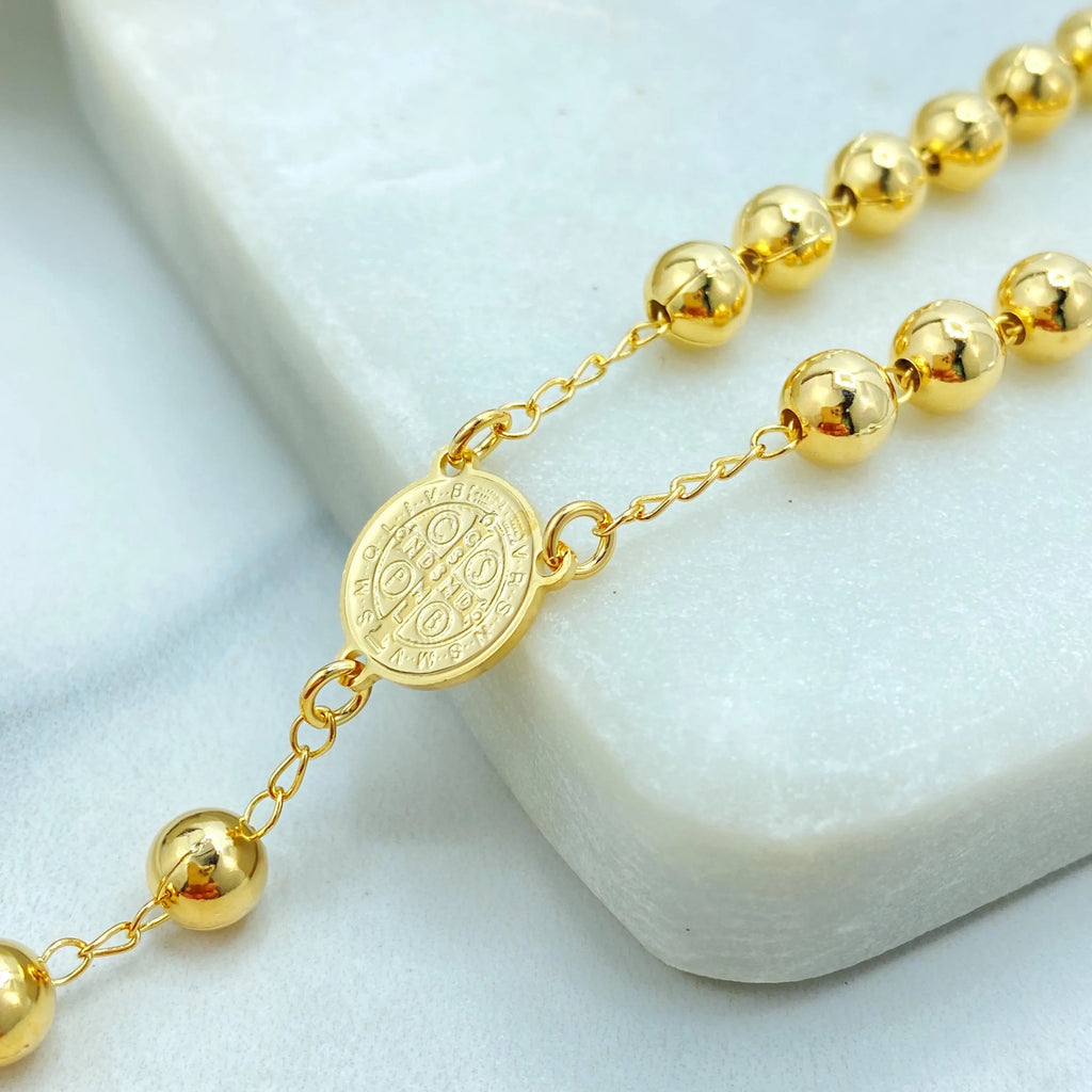 18k Gold Filled Rosary Necklace, San Benito Beaded Rosary, Catholic Rosary, Cross Pendant, Religious Jewelry Wholesale