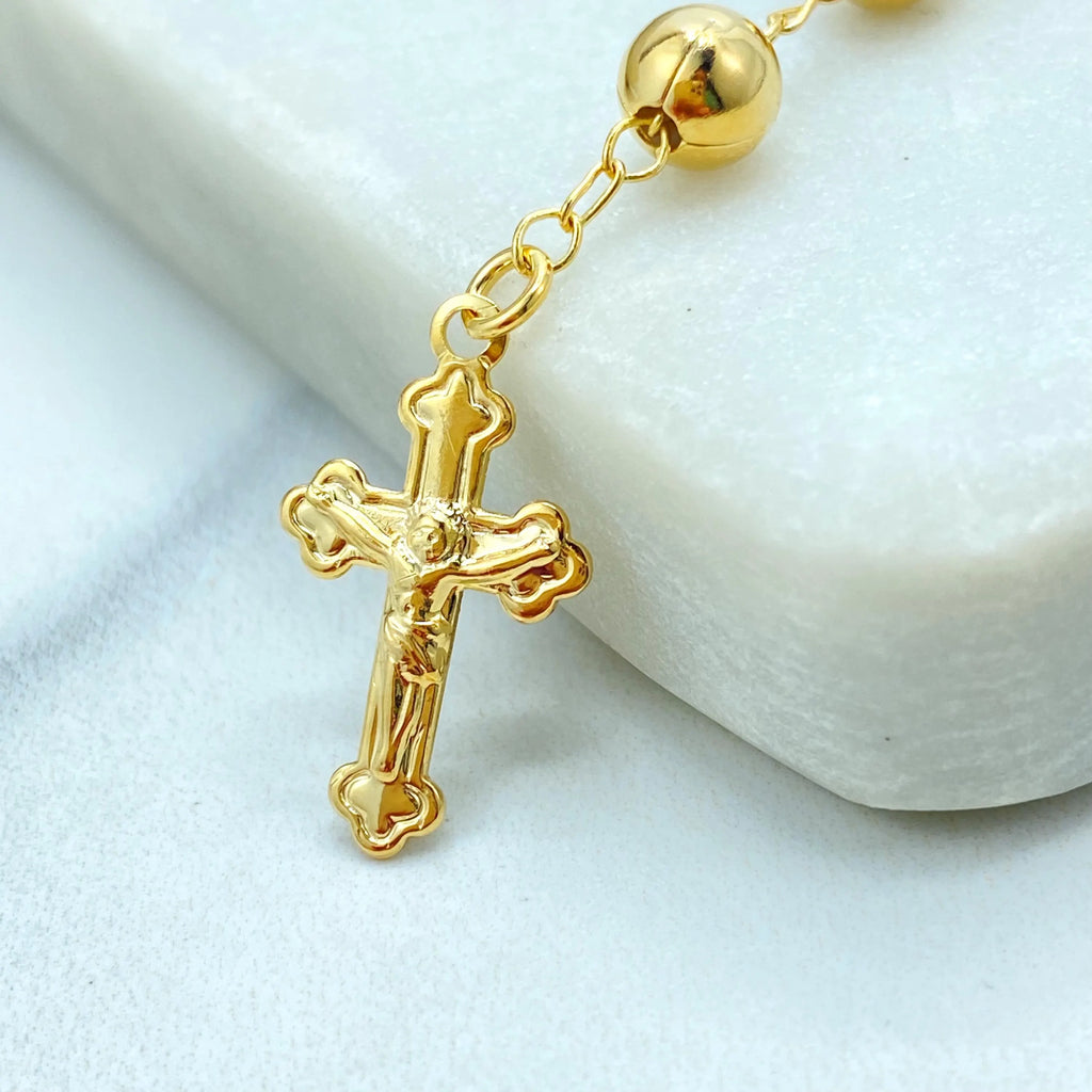 18k Gold Filled Rosary Necklace, San Benito Beaded Rosary, Catholic Rosary, Cross Pendant, Religious Jewelry Wholesale