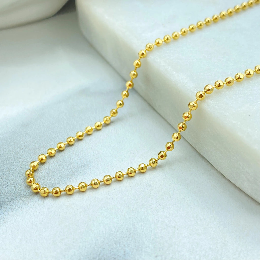 18k Gold Filled Bead Ball Chain Necklace, 2mm Round Beads Chain, Available in 18" or 20", Minimalist Gold Chain